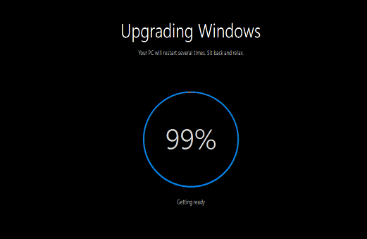 Windows 10 upgrade stuck at 99%
