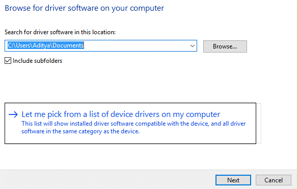 Let me pick from a list of device drivers on my computer