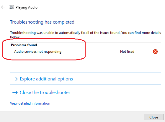 Audio Services Not Responding Audio Services Not Responding