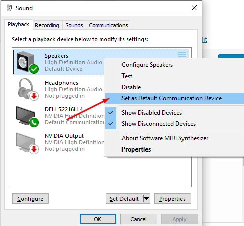 Set as the default device