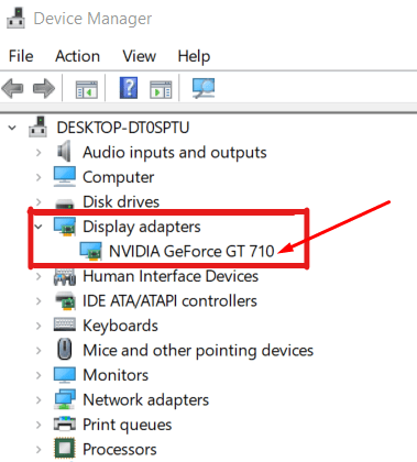 Expand the display adapter Expand the display adapter