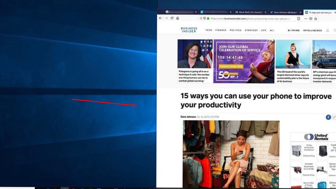 Podijeljeni zaslon na desnoj strani sustava Windows