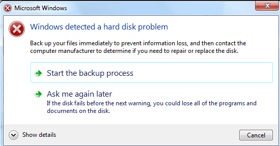 Windows Detected Hard Disk Problem Windows Detected Hard Disk Problem
