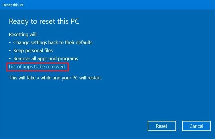 Use Built-in Method To Factory Reset Windows 10