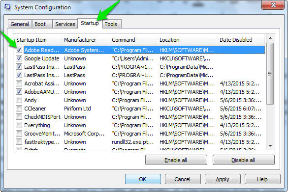 Disable Necessary Startup Items