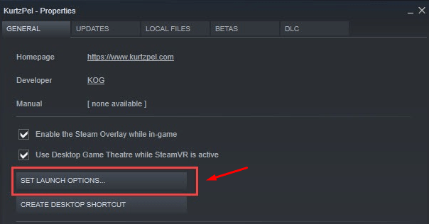Select Set Launch Options