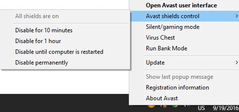 Temporarily disable antivirus