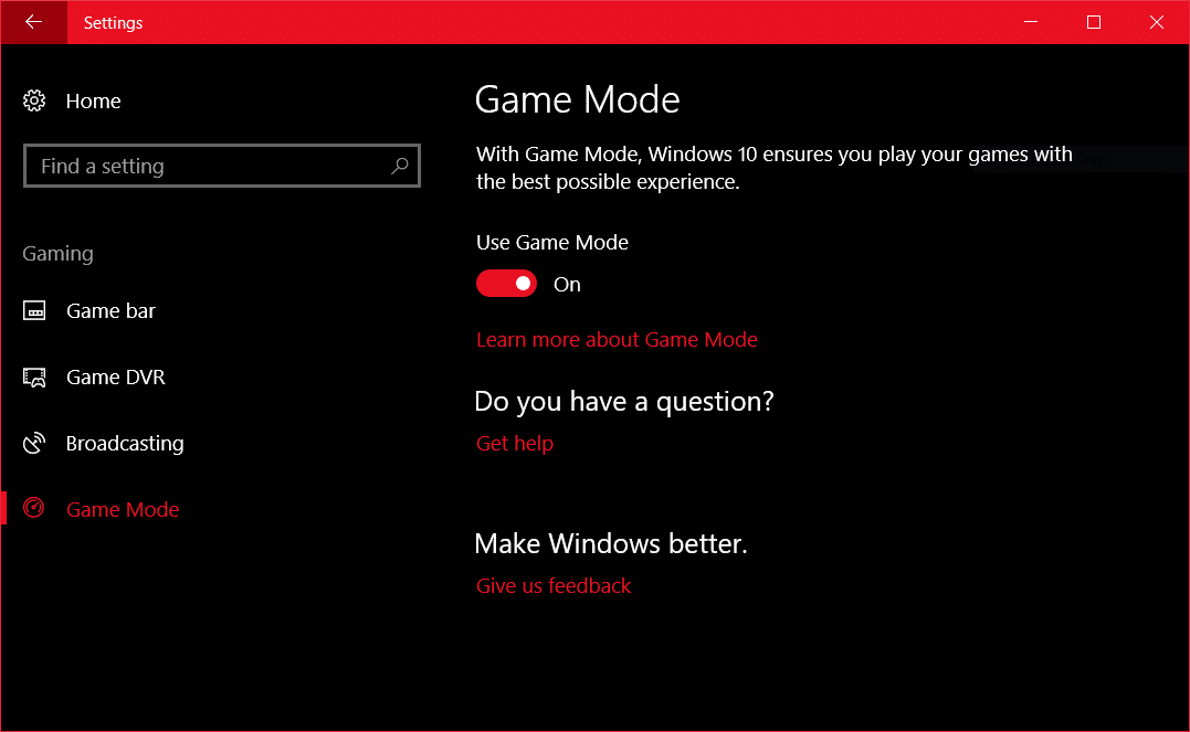Turn on Game Mode