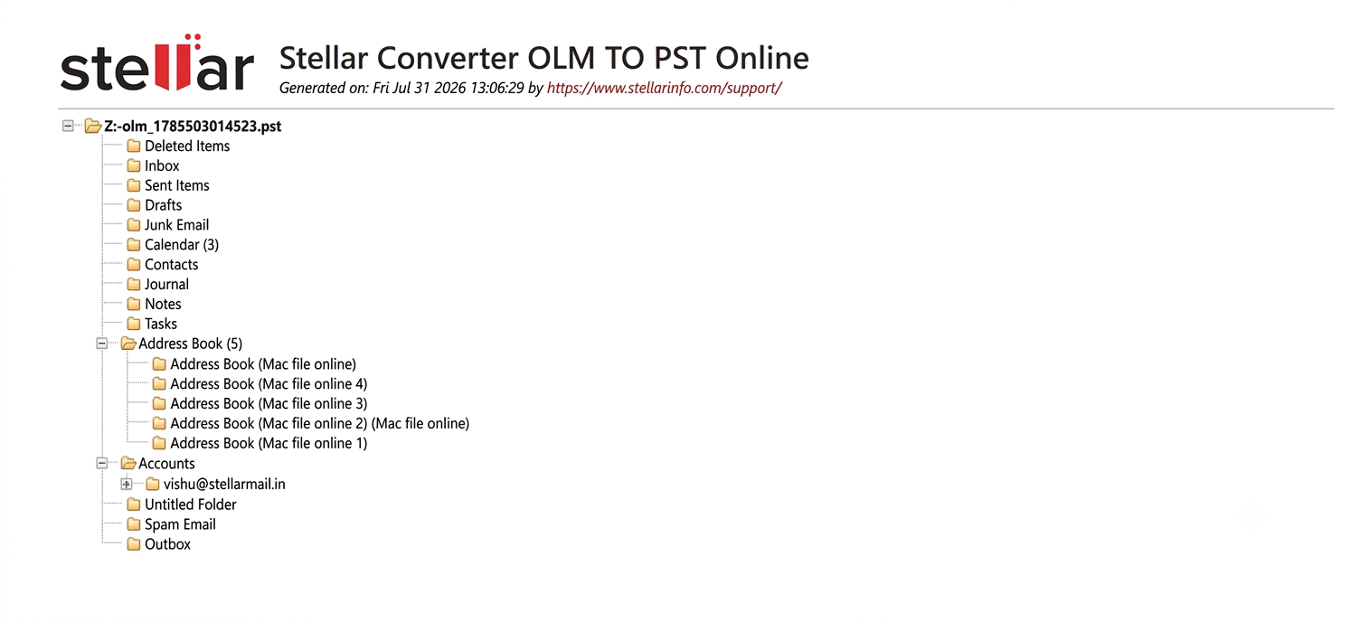 Download the result PST after convert OLM to PST online