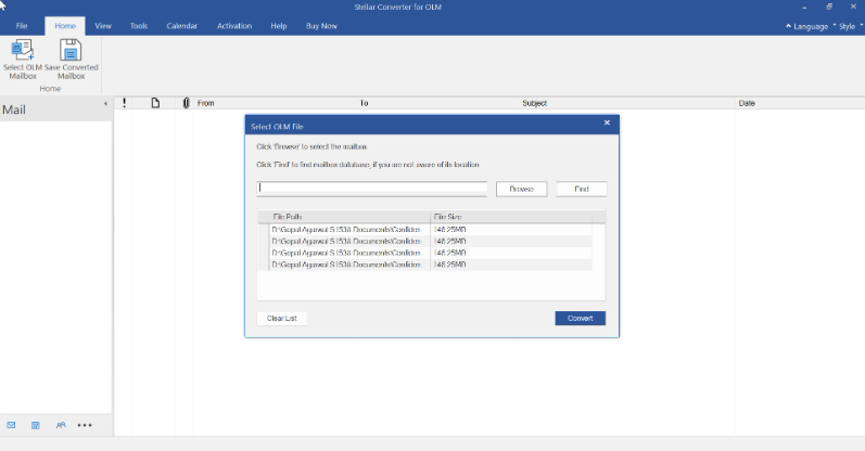 Launch the app and select the OLM file